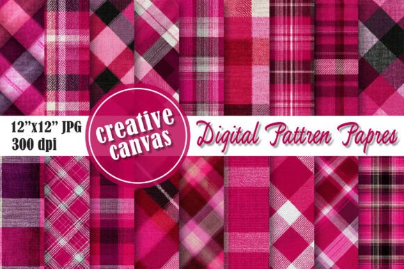 Download Hot Pink Plaid Digital Paper Bundle - Plaid digital paper Collection