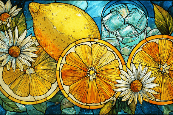 Download Citrus Lemon and Daisy Stained Glass - Citrus lemon Collection