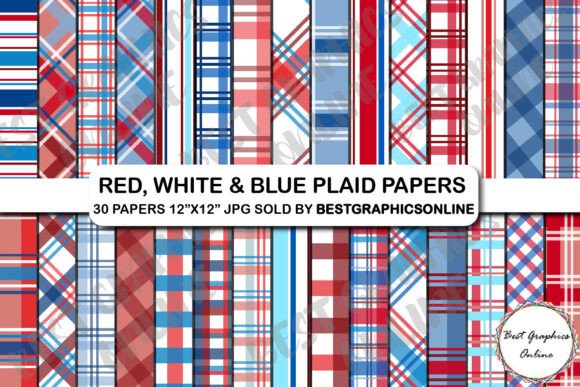 Download Red White and Blue Plaid Digital Papers - Plaid digital paper Collection