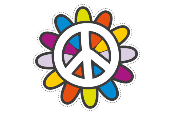 Download Peace Symbol on Color Flower. Hippie Pat - Symbol Collection