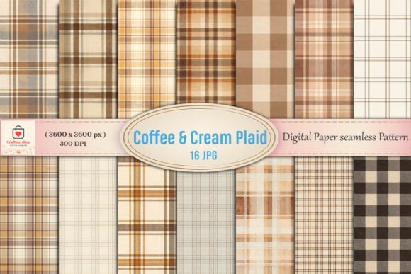 Download Coffee &amp; Cream Plaid Digital Paper - Plaid digital paper Collection