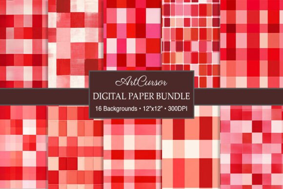 Download Red &amp; White Gingham Plaid Digital Papers - Plaid digital paper Collection